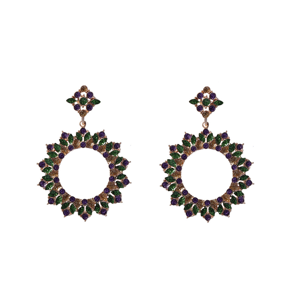 Wholesale Carnival Simple Fashion Alloy Full Diamond Geometric Flower Flower Earrings